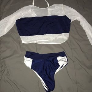 Navy blue and white two piece set